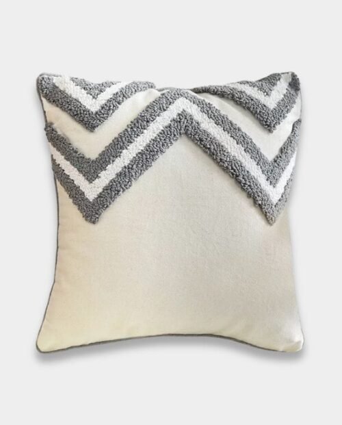 Minimal Chevron Tufted Cushion - Ivory & Grey