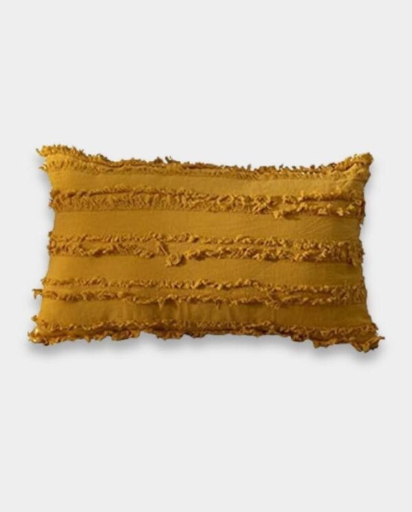 Mustard-50 Cotton Fringe Lumber Classic Cushion Cover - Mustard Gold