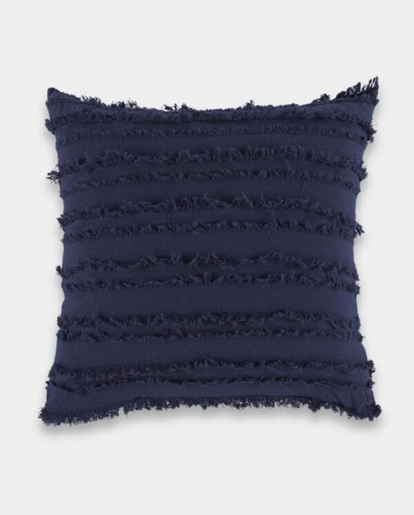 Cotton Fringe Square Classic Cushion Cover - Navy Blue