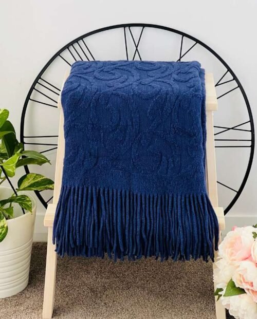 Navy Blue Floral Pattern Throw - Navy Blue
