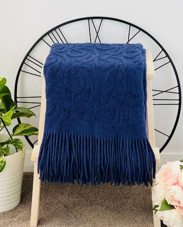 Floral Pattern Throw - Navy Blue