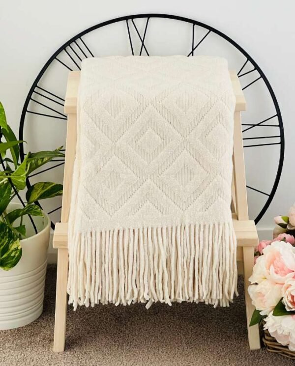 Off White Rhombus Pattern Throw - Off White