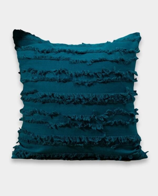Peacock Blue Cotton Fringe Square Classic Cushion Cover - Peacock Blue