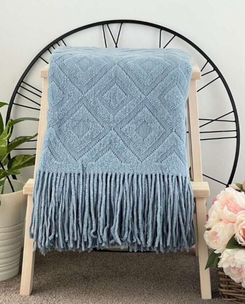 Powder Blue Rhombus Pattern Throw - Powder Blue