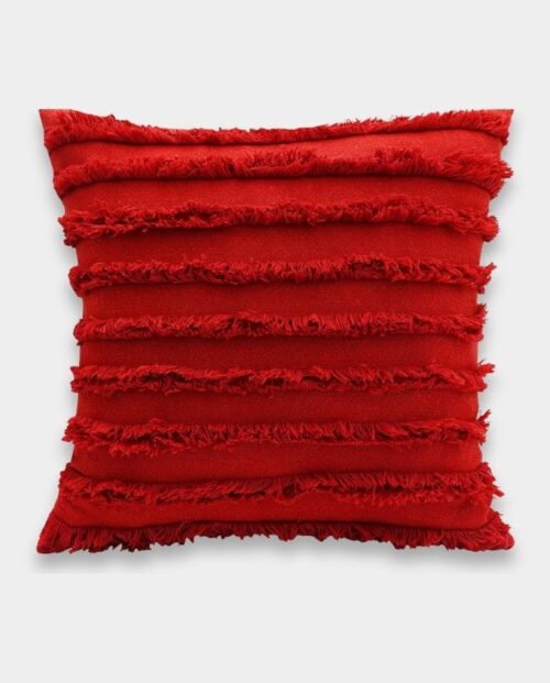 Cotton Fringe Square Classic Cushion Cover - Red