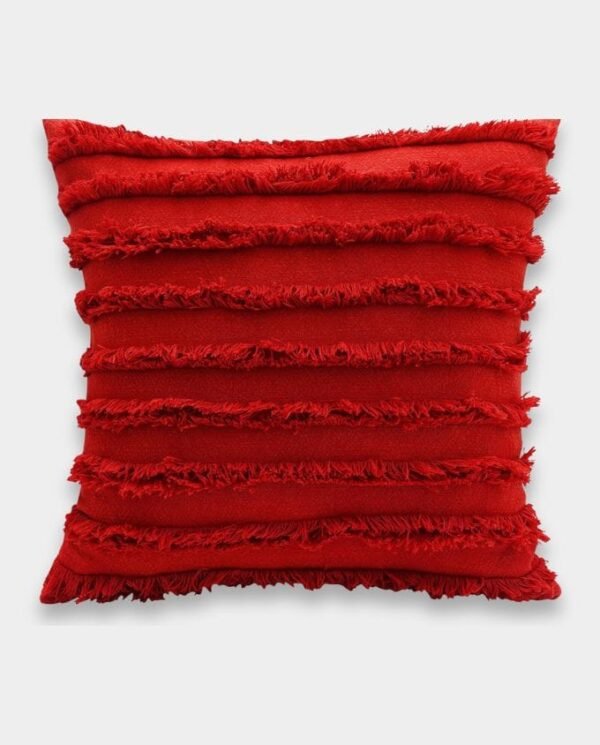 Red Cotton Fringe Square Classic Cushion Cover - Red
