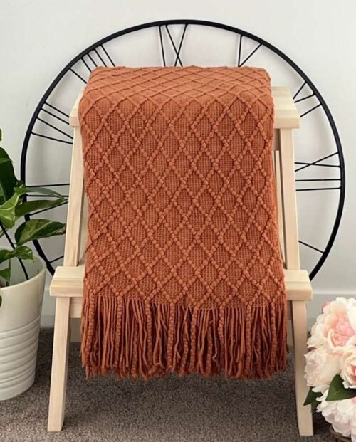 Diamond Pattern Throw - Rust