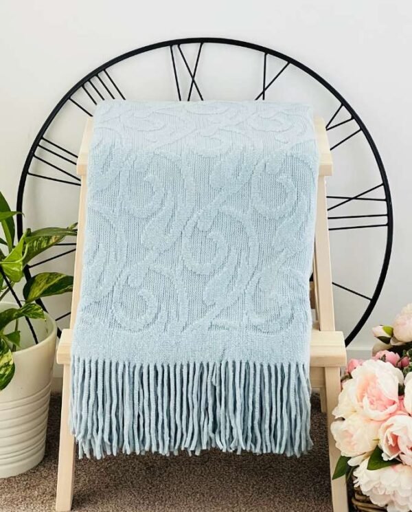 Sky Blue Floral Pattern Throw - Sky Blue