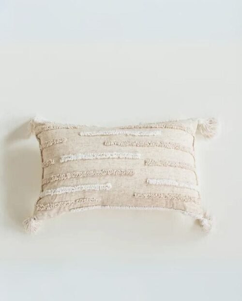 Textured Tassel Lumbar Cushion - Beige Textured Tassel Lumber Cushion - Beige