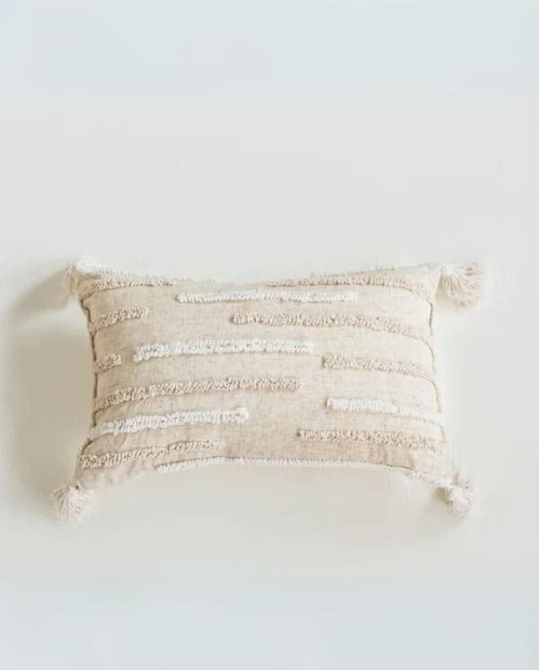 Textured Tassel Lumbar Cushion - Beige Textured Tassel Lumber Cushion - Beige