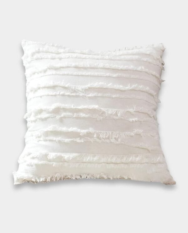 White Cotton Fringe Square Classic Cushion Cover - White