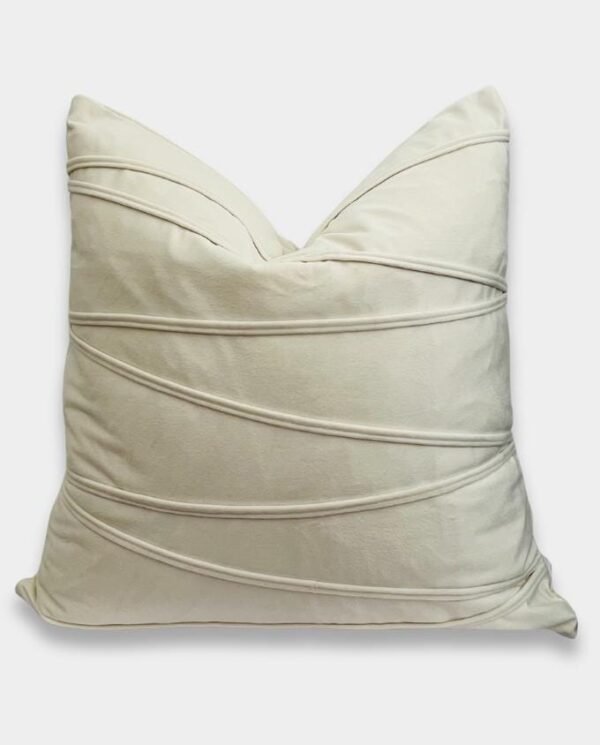 Striped Velvet Square Cushion Cover - Off White