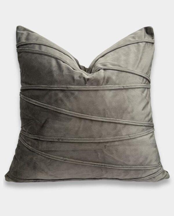 Striped Velvet Square Cushion Cover - Grey
