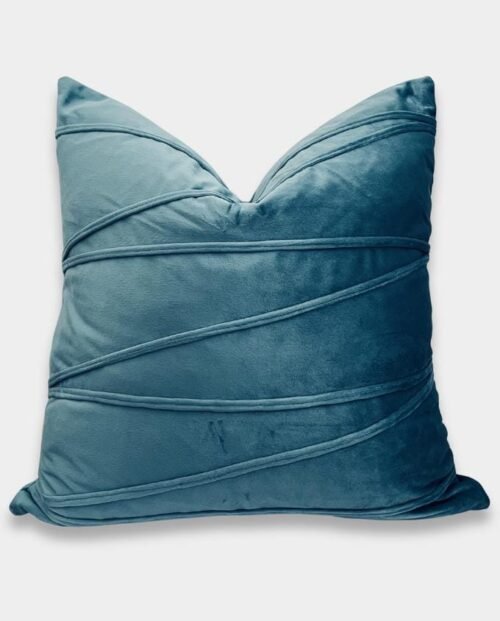 34 Striped Velvet Square Cushion Cover - Water Blue