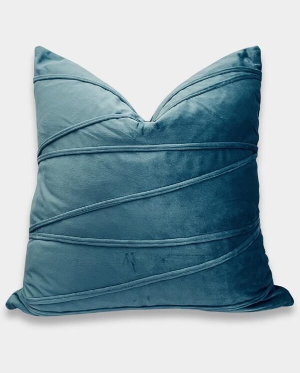 34 Striped Velvet Square Cushion Cover - Water Blue