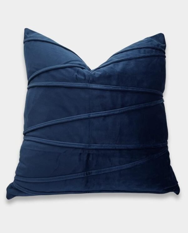 Striped Velvet Square Cushion Cover - Navy Blue