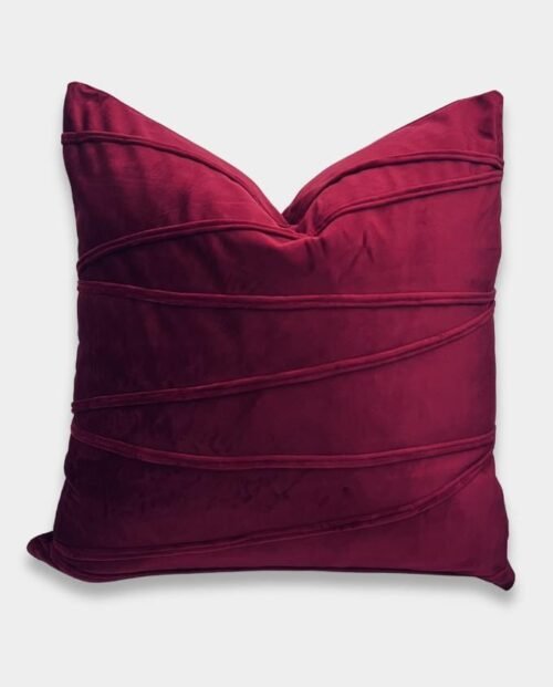 Striped Velvet Square Cushion Cover - Red Wine