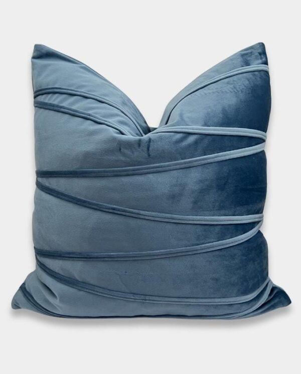 Striped Velvet Square Cushion Cover - Sky Blue
