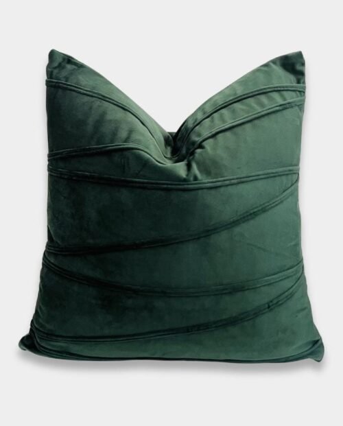 Striped Velvet Square Cushion Cover - Emerald Green