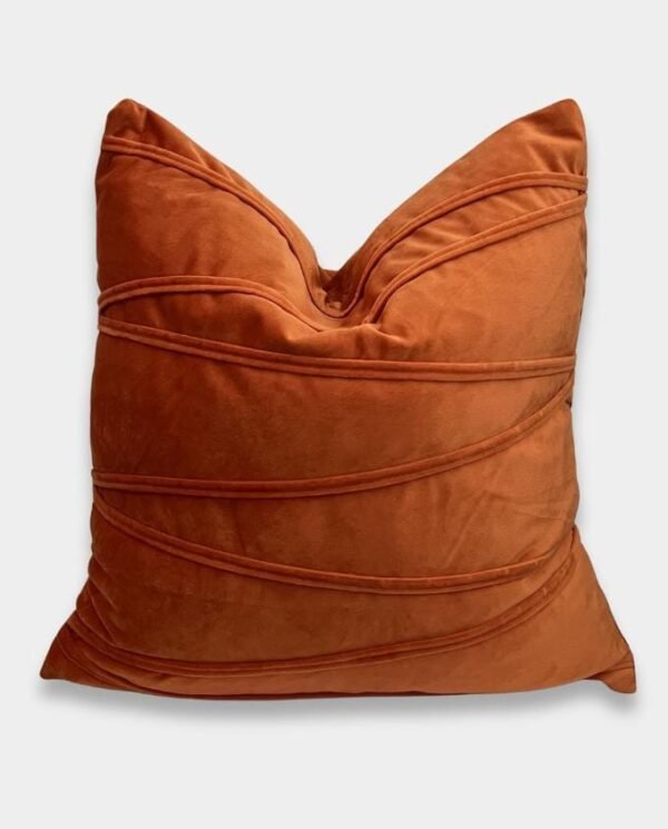 40 Striped Velvet Square Cushion Cover - Rust Orange