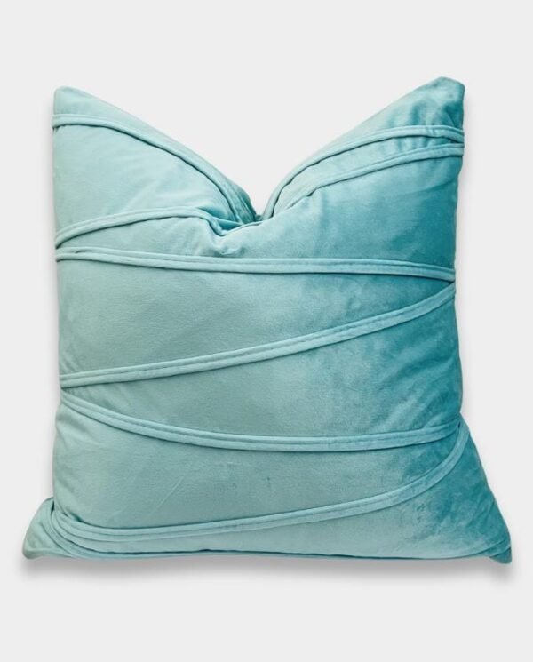 Striped Velvet Square Cushion Cover - Aqua Green